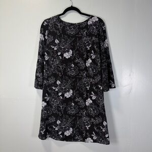 Isabel Maternity Black and White Floral‎ Shift Dress Bell Sleeves